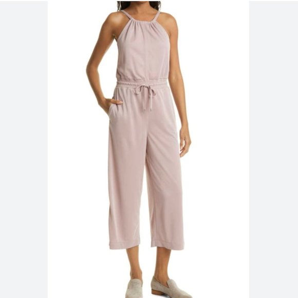 Club Monaco Halter Elastic Waist Crop Jumpsuit Casual Pink Rose Mauve Size S - Picture 10 of 10
